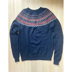 ICEWEAR Women's Navy Fair Isle Merino Wool Knit Crewneck Pullover Sweater Sz XS